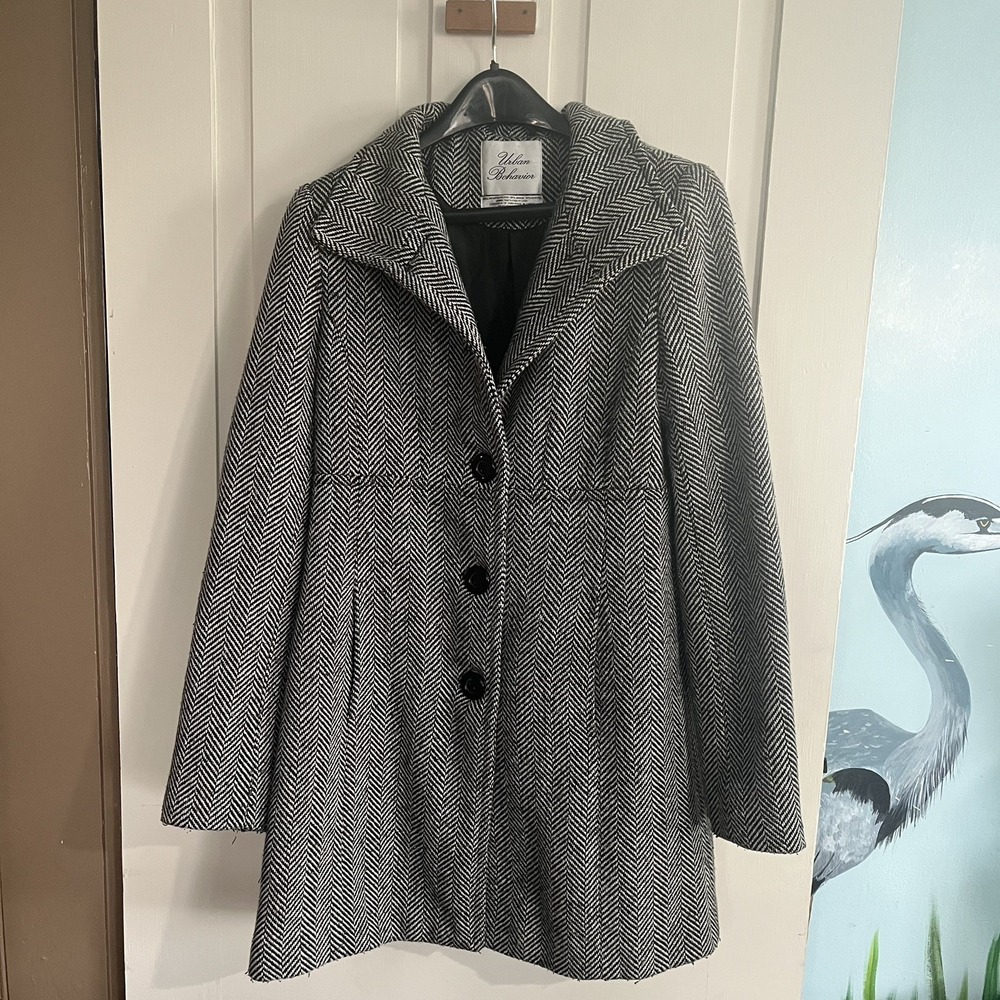Urban Behavior Black & White Wool Blend Tweed Pea Coat Size M